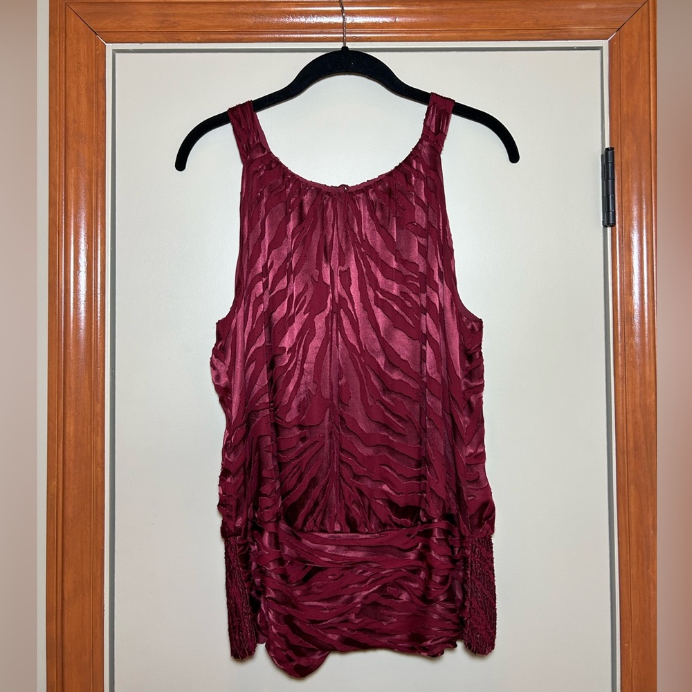 Glossy Animal Print Wine Blouse